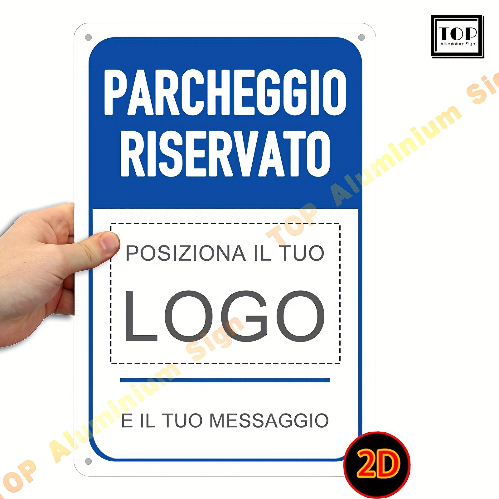 TEMU Cartello Personalizzato 2D Piatto - 1pz 8x12 Pollici, Alluminio Antiruggine 0.024" (0.6mm) con Logo | Resistente allo Sbiadimento per Parcheggi,