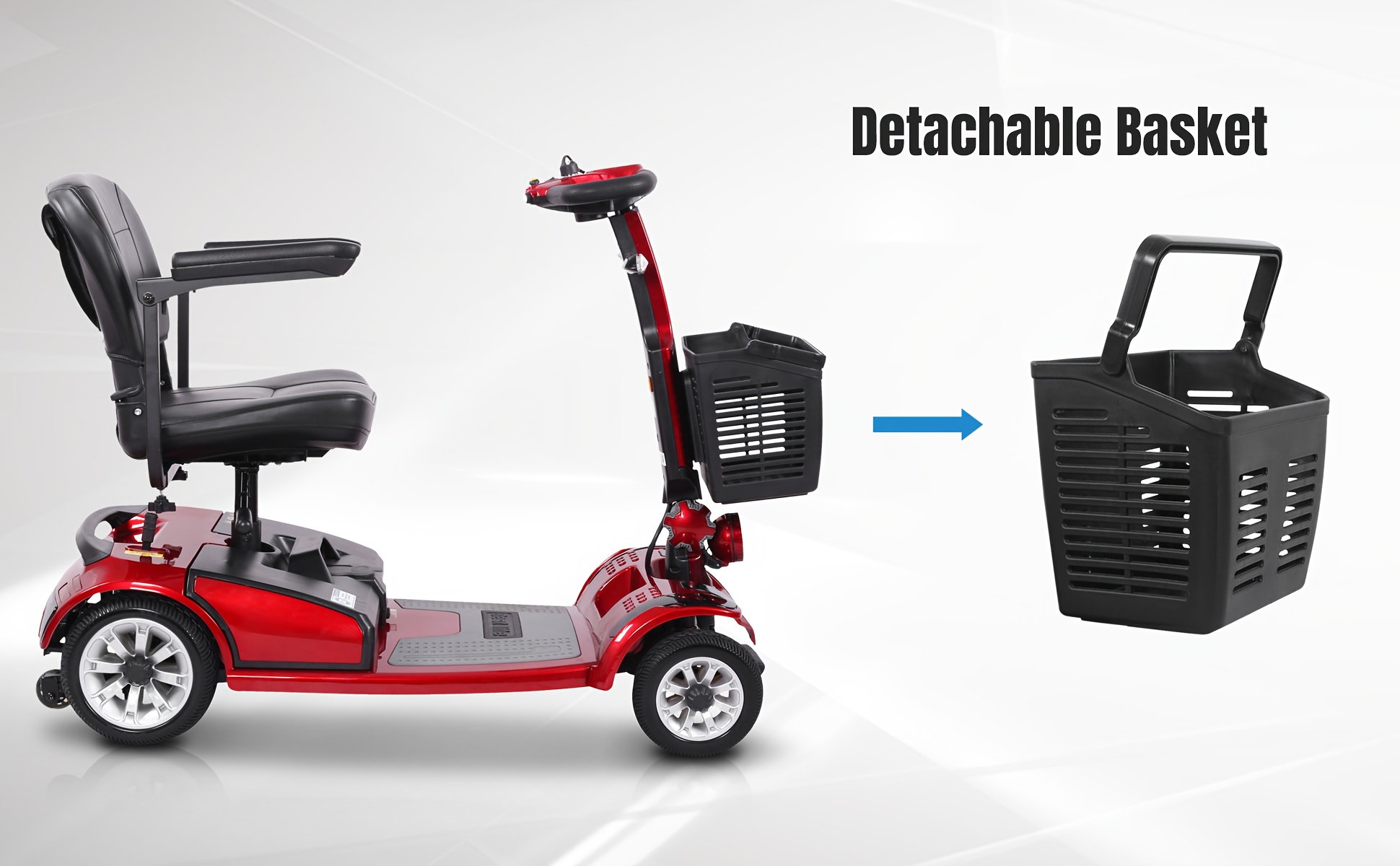 foldable four wheel mobility scooter for transporting adults and elderly electric scooter with removable battery 360 swivel seat front and back   lights tools free assemble 8 inch 9 inch solid tires electric mobility aid for senior gift Product details 8