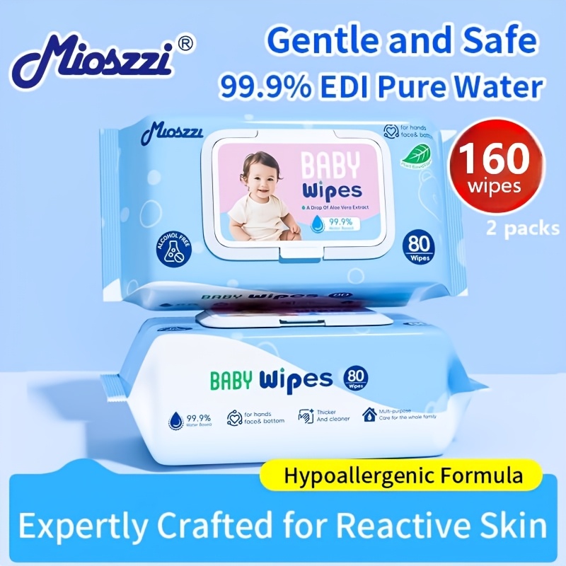 160/640/960 Count Pack Wipes Suitable for Sensitive Skin - Pure Water & Aloe Vera Wet Wipes, Hypoallergenic -Free Suitable for Diaper Rash Care, Hands, Mouth, Bottom Cleaning, Multi-Use for &