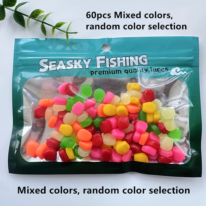 TEMU 60-pcs Floating Soft Fishing Lures, Random Colors, European Carp Reverse Bottom Corn, Traditional Fishing Bait, Simulated Corn, Lure Fishing
