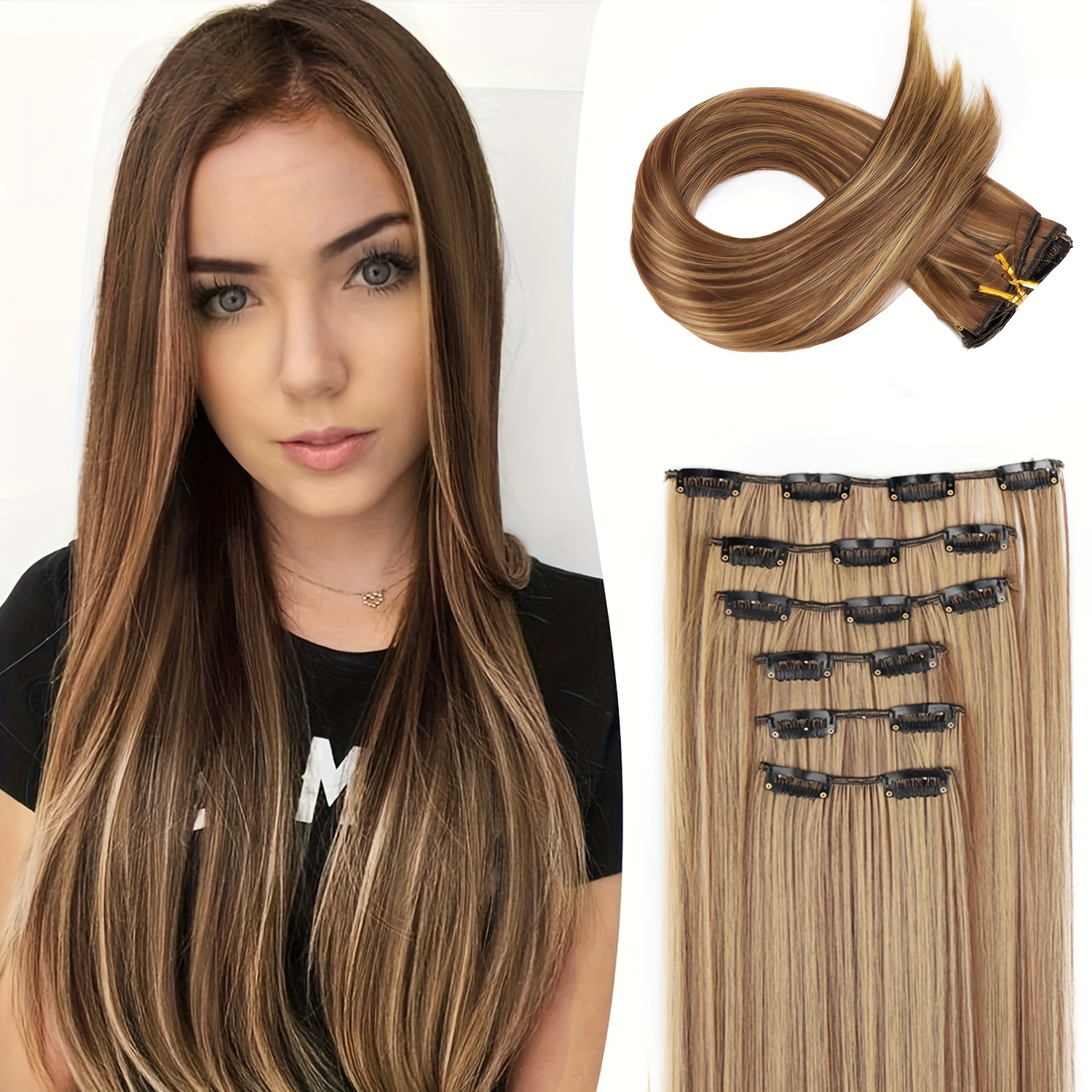 

6pcs/set Long Straight Hair Pieces Synthetic Clip In Hair Extensions Elegant For Daily Use Hair Accessories