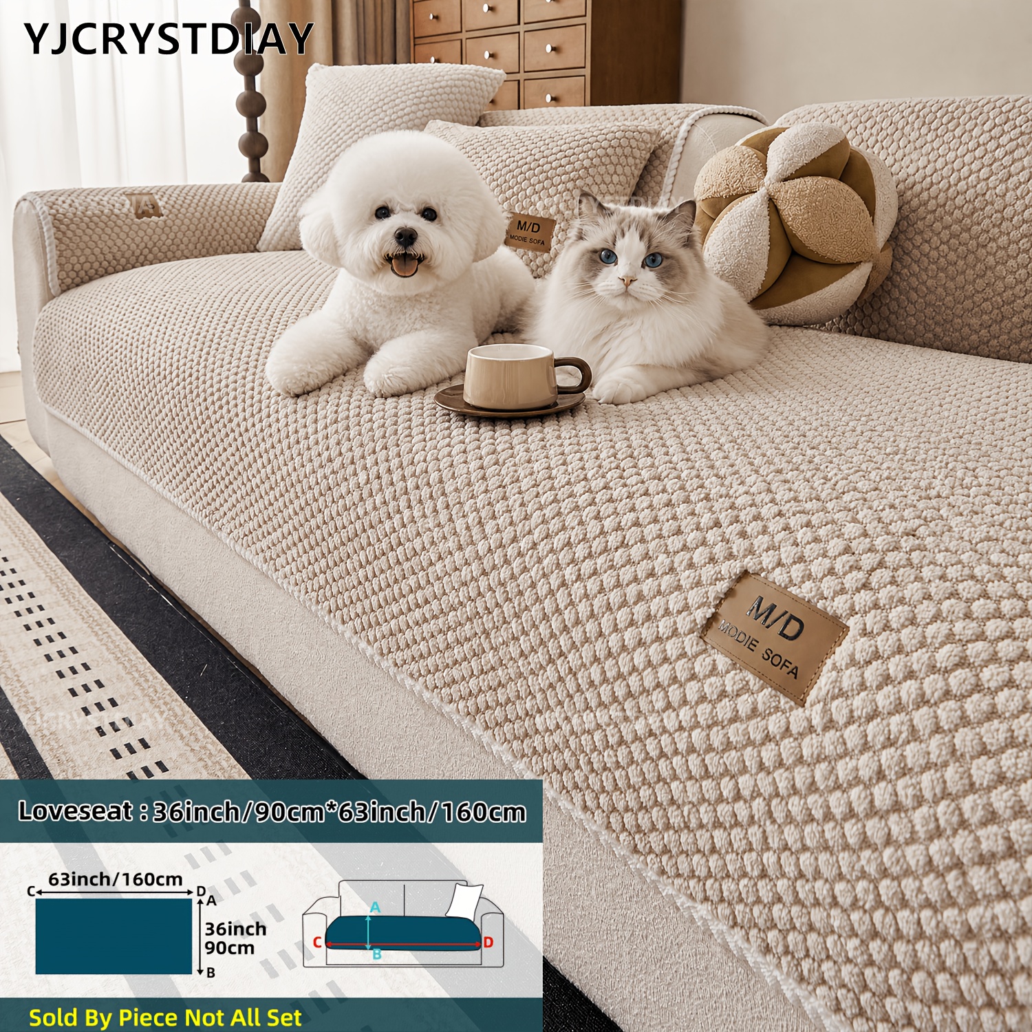 TEMU 1 Housse de canapé matelassée en peluche, moderne et , antidérapante, protecteur de canapé adapté aux animaux de compagnie, lavable en machine,