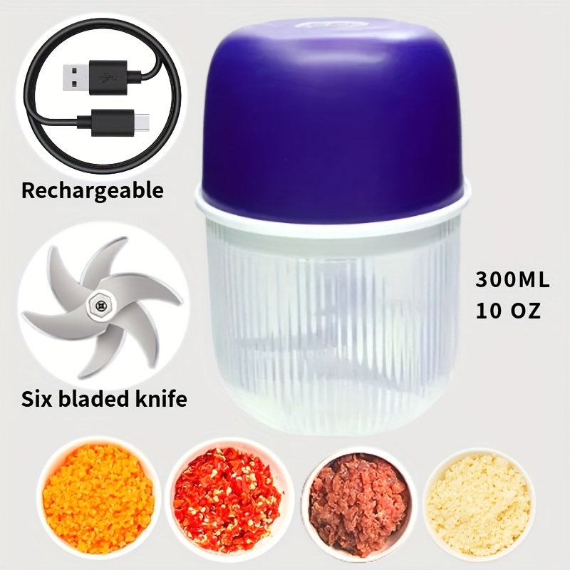 electric garlic crusher and food chopper with usb powered operation portable electric chopper with   lever heavy duty 10oz cup for garlic onion ginger meat vegetables ideal for   kitchens garlic chopper kitchen appliance culinary tool modern kitchenware sixbladed knife system plastic construction Product details 0