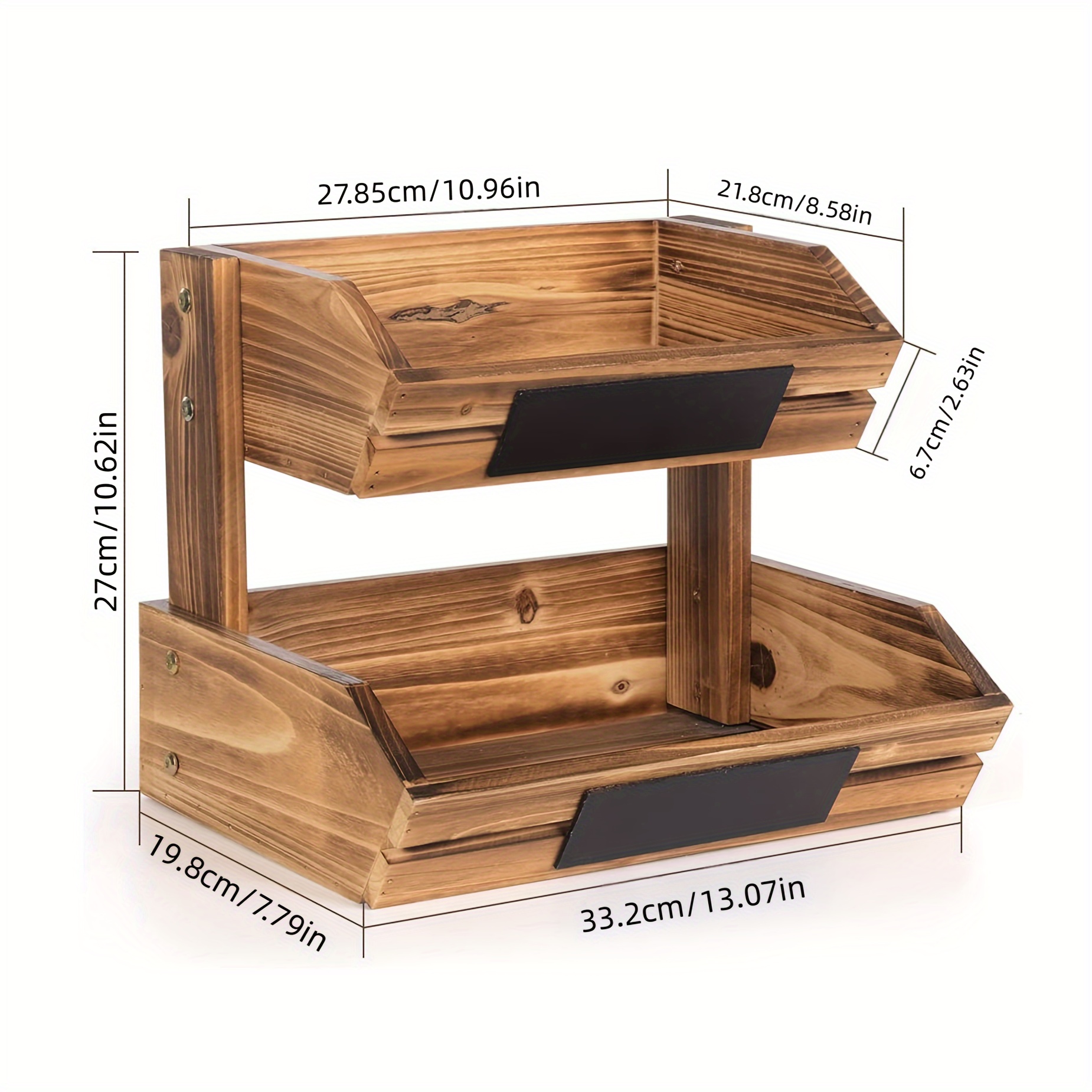 E-shop Vintage Obst- und Gemüsekorb aus Holz, Doppellagiger Aufbewahrungsorganizer für die Küche