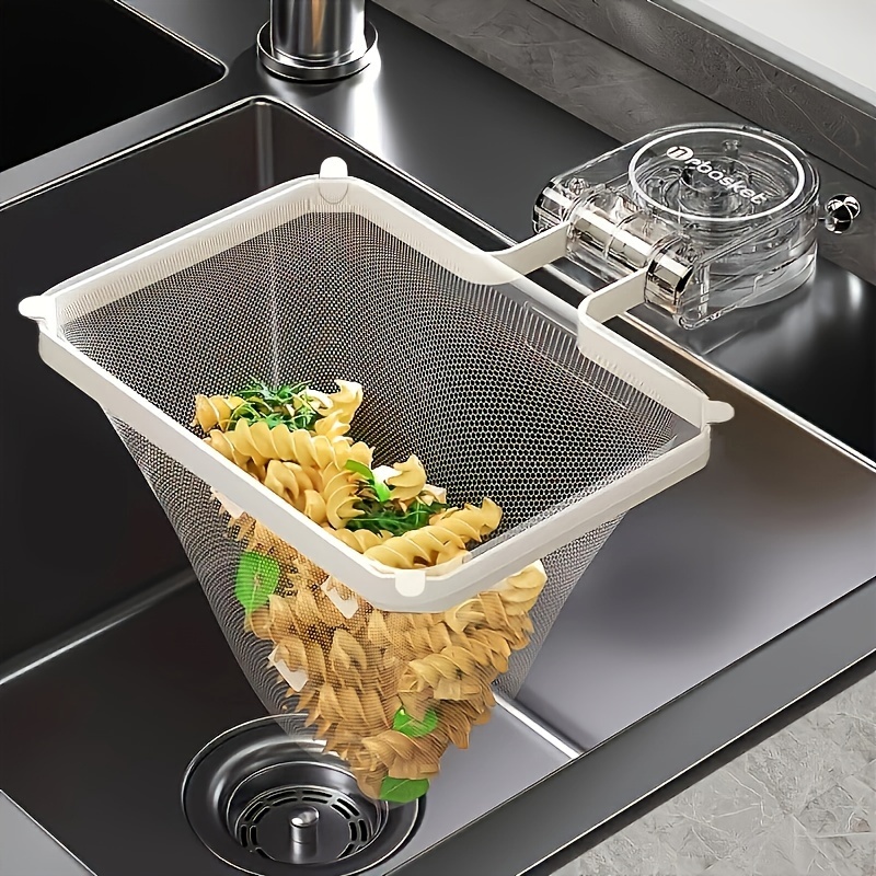 

Kitchen Sink Strainer Basket With Strong Suction Cup Holder, Adjustable Corner Filter Rack For Food Waste, Fine Mesh Drainer Net For Preventing Clogs, Durable Plastic Material