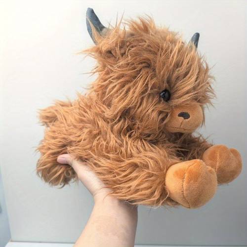 highland cow stuffed animal toy cute highland cow plush toy fluffy farm highland cow plushies decor gifts for girls boys brown highland cows