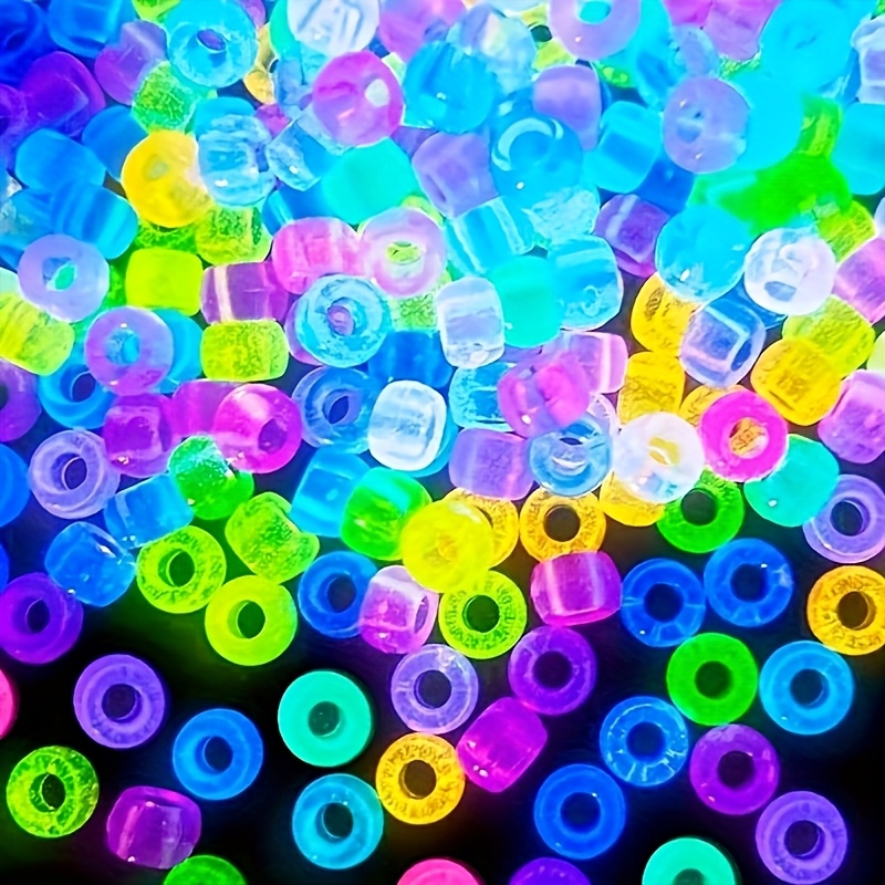 TEMU 520pcs Of 9*6mm Large Hole Fluorescent Beads, Made Of Acrylic, Suitable For Decorations And As Beads. ( Glow In The Dark And Come In Mixed