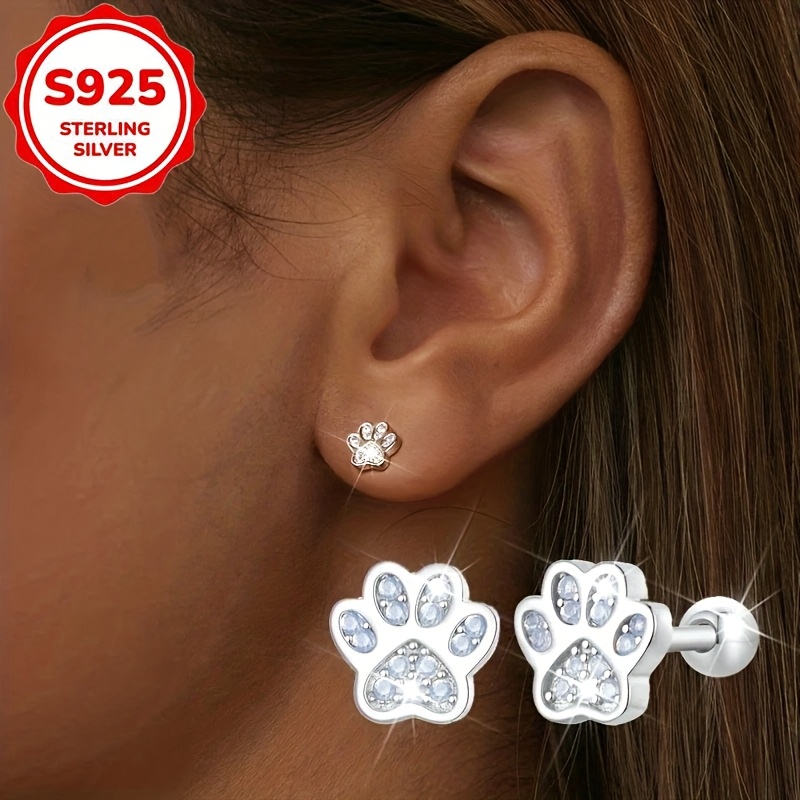 Women's Cute Pink Pet Paw Print Stud Earrings, Exquisite Design