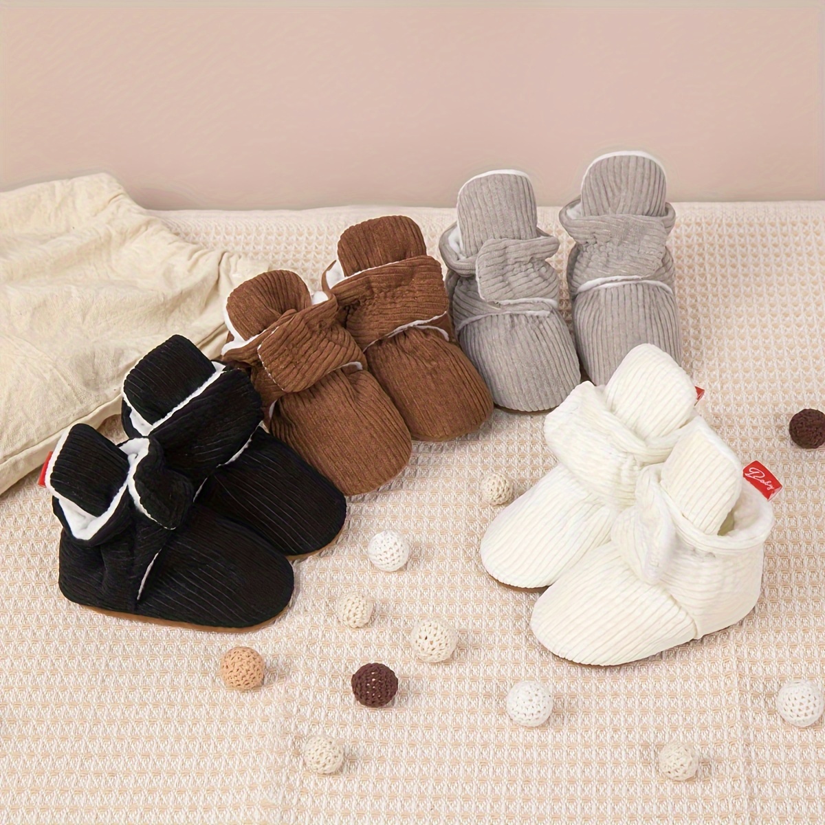 

Chaussons mignons et décontractés bébé - Chaussons en tissu et rond - Chaussures de pantoufle - de unie l'/hiver fermeture - Bottes de antidérapantes nouveau-nés et -