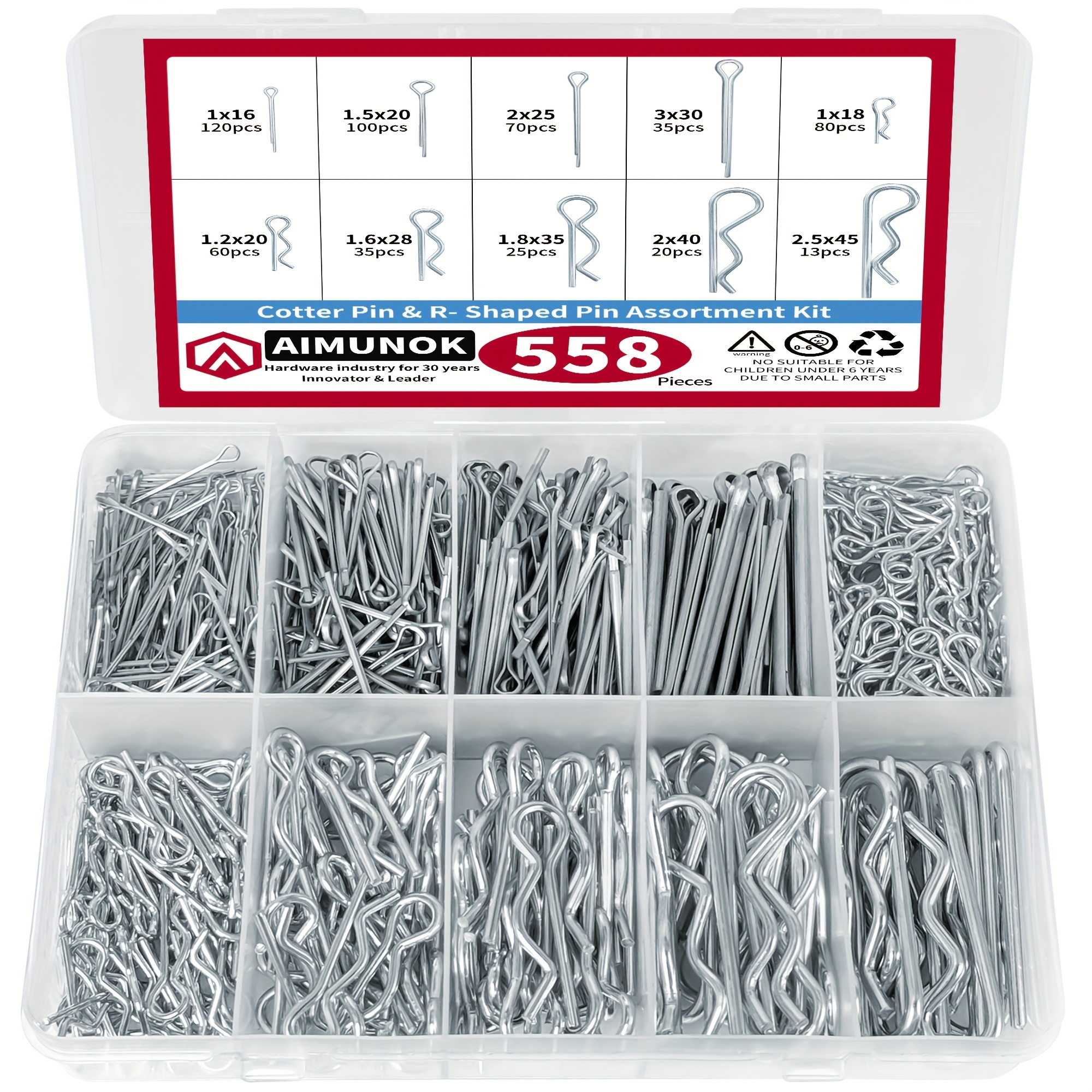 Image of 558pcs Cotter Pins Assortment Kit, Plated Cotter Pin Hair Pin Hitch Pin Clips Fastener Fitting Assortment Kit, Multiple Sizes Hair Pins Fastener Set For Home Or Car