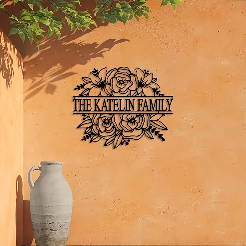 

Custom Family Name Metal Wall Art - Personalized Flower Garden Decor, Reusable & Detachable Outdoor Monogram Plaque