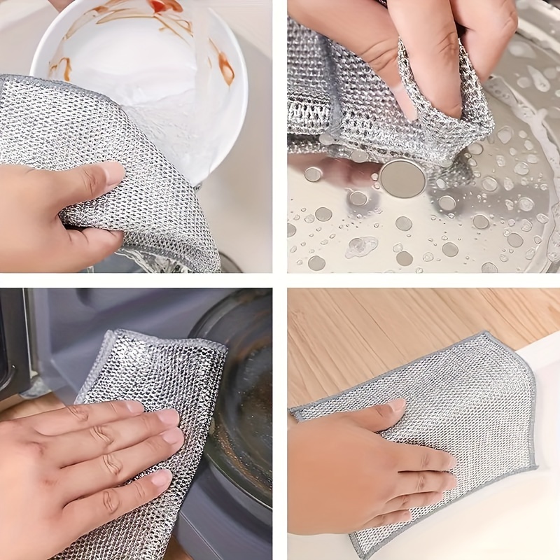 10pcs silvery wire cloth kitchen wire dishwasher cloth household non greasy metal wire cleaning and washing pot cloth details 5