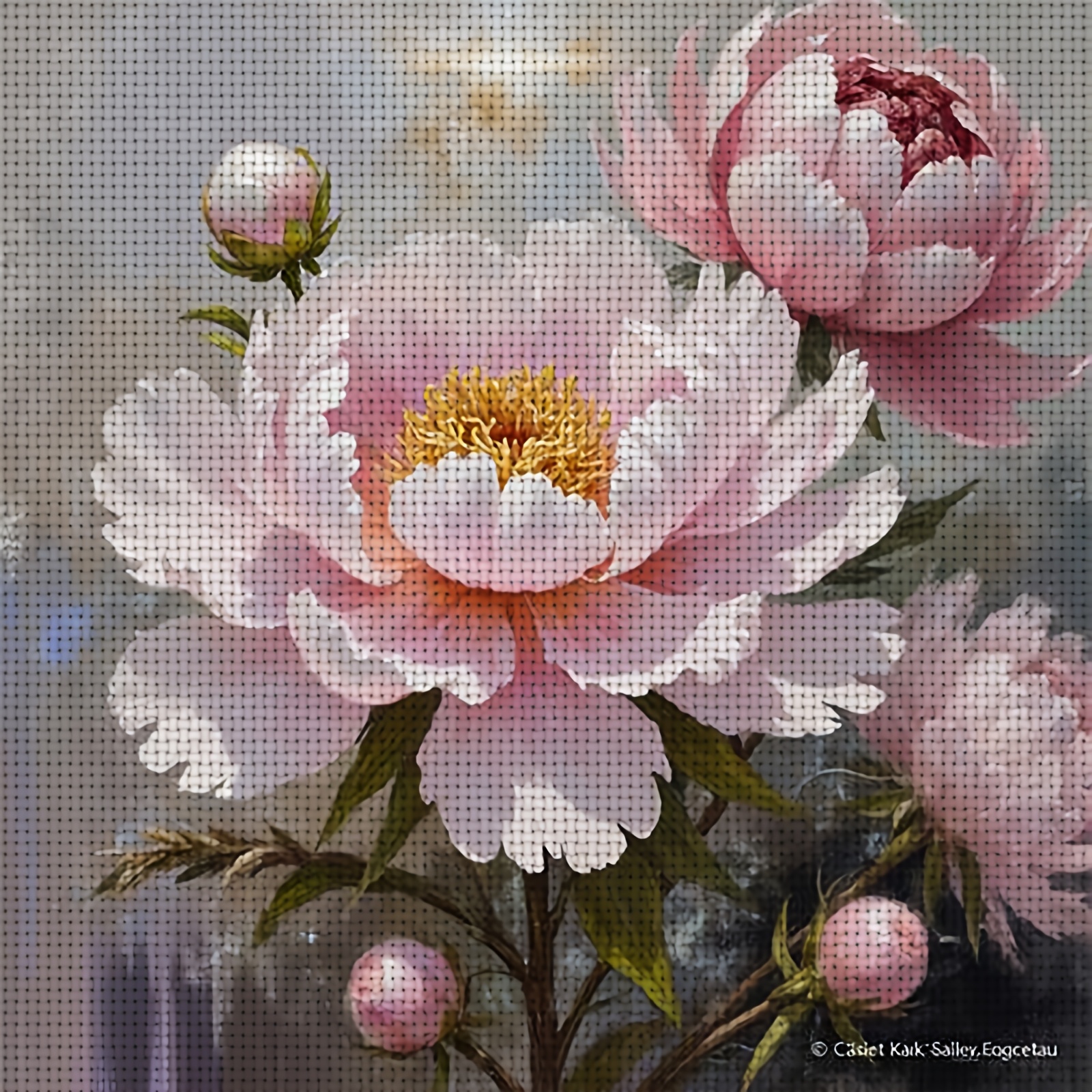 Cross Stitch Kit "Pink Peony Blossoms" Pattern