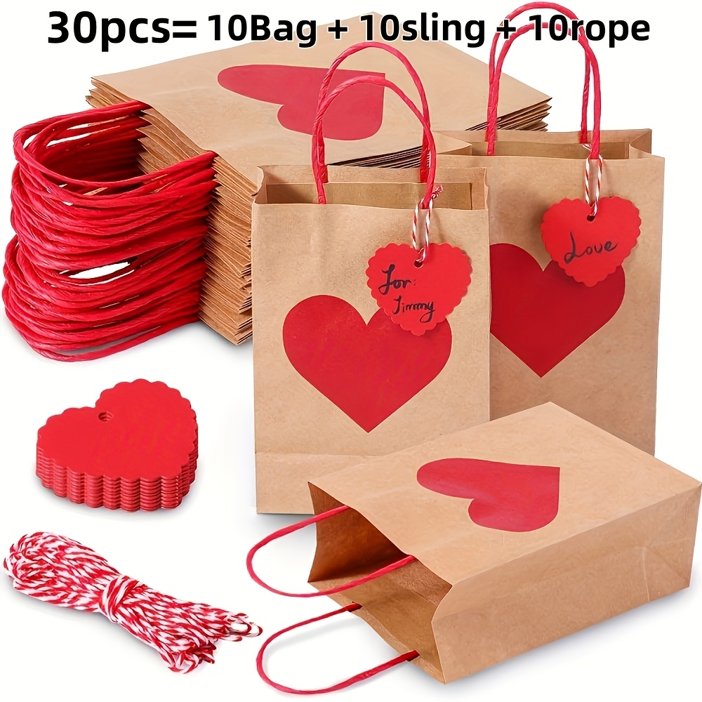 

30pcs=10bag + 10sling + 10rope Valentine's Day Love Gift Bag Shopping Bag Printing Party Gift Bag Paper Bag Set