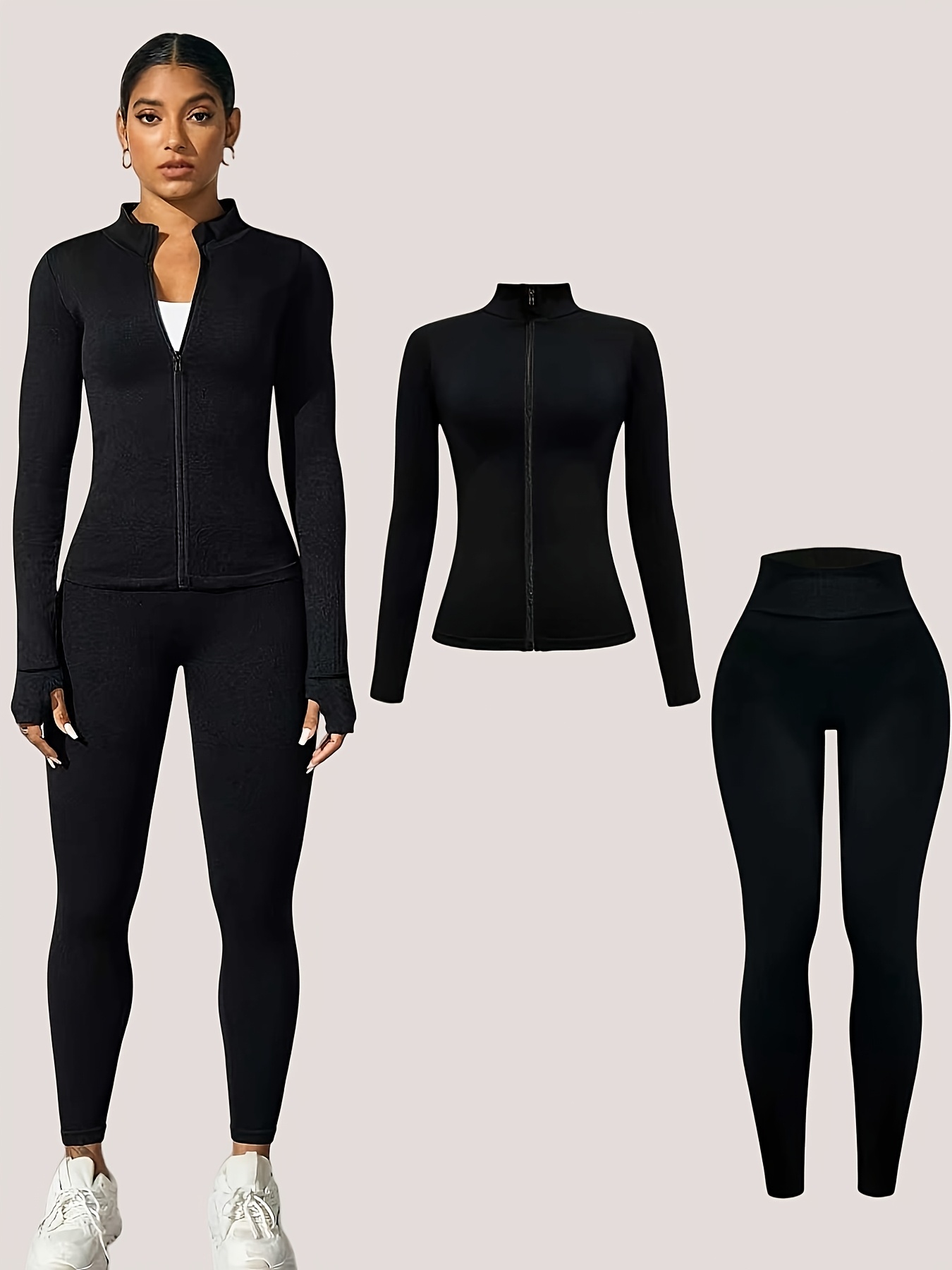  : ¡súper elegante! ¡   !   conjunto de pantalones pitillo tipo tiburón negros de  /otoño para mujer, conjunto completo deportivo y de ocio, conjunto de entrenamiento de yoga para exteriores/interiores, nueva chaqueta de entrenamiento de pilates, conjunto de fitness