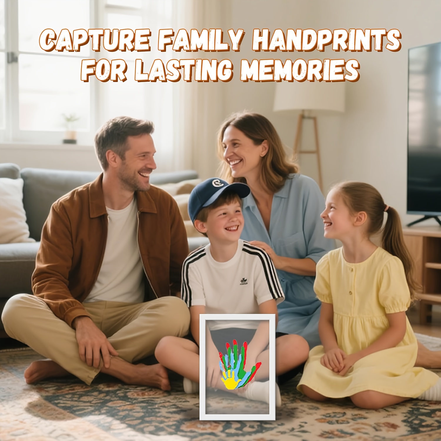 Family Handprint Memory Frame with 4 Handprint Slots and 6 Non-Toxic Colors, Gift for Family and Mother’s Day, Available in Black, White, an