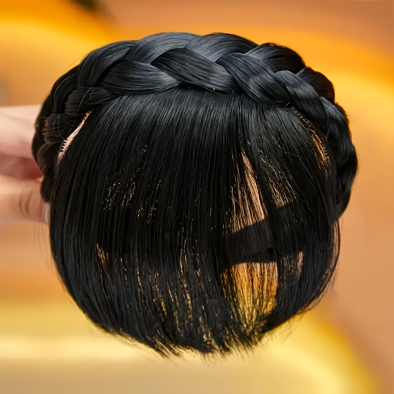 TEMU Wide Headband Hairpiece - Black Three-strand Braided Style, Suitable For Braids, Buns, And High Ponytails - And Formal Occasions - Fits All Hair