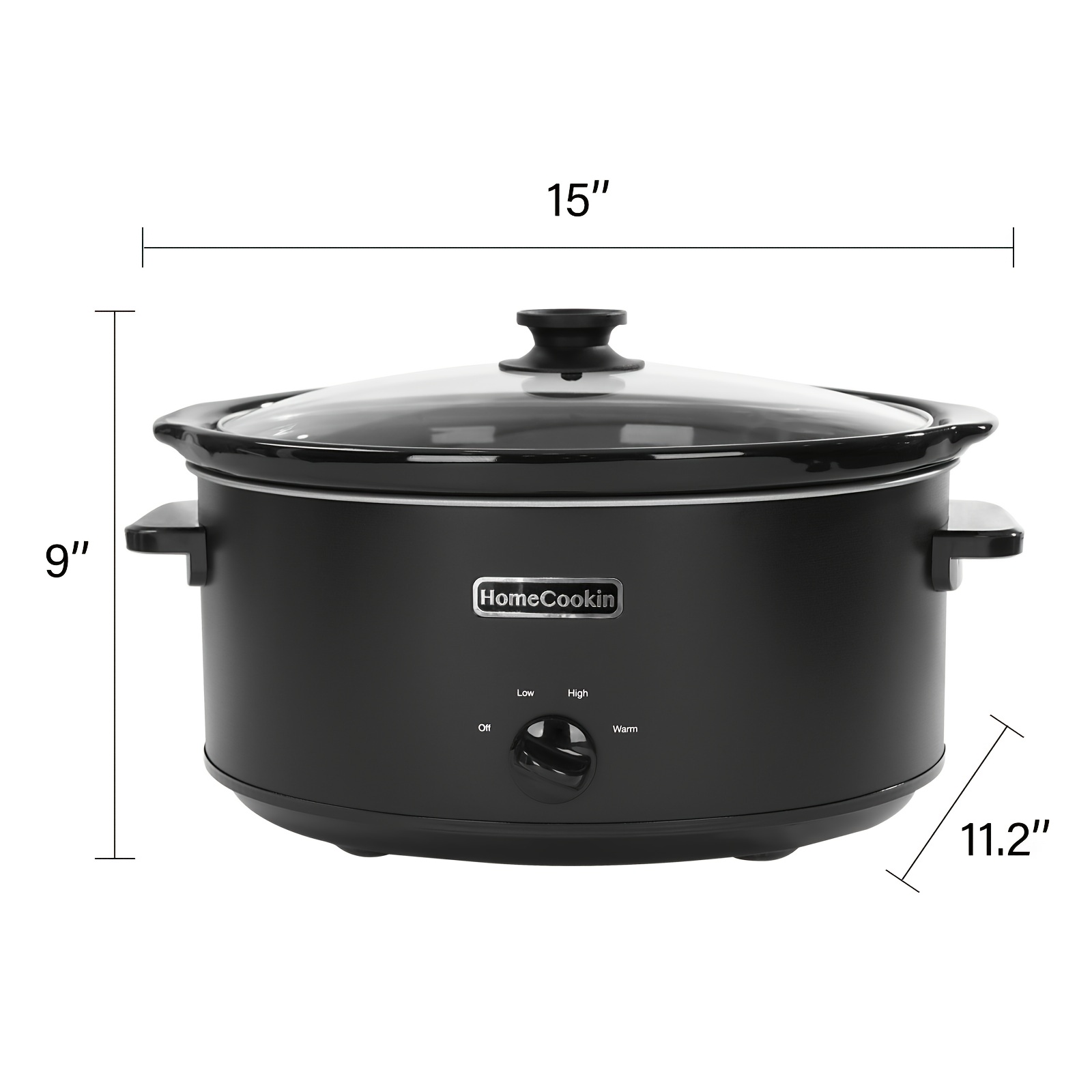 TEMU 8-quart Oval Manual Slow Cooker With 3 Cooking (low, High, Warm), Black, Glass Lid, Ceramic & Metal Construction, Us Plug, 370w, , Slow Cooker