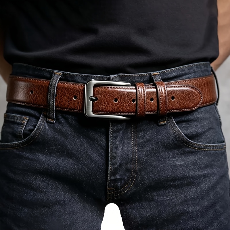 Men's Split Leather Alloy Buckle Belt, Business Casual Versatile Design