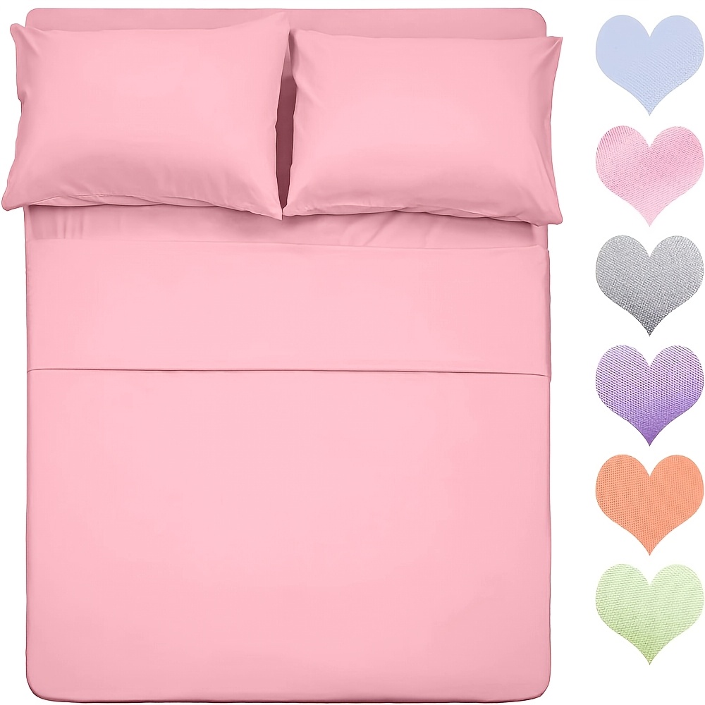 TEMU Colorful 4pcs Cooling Bedding Set- , Wrinkle, Fade, Stain Resistant Breathable, Durable & Easy To Clean - Fitted Sheet Deep Pocket Up To 16" -
