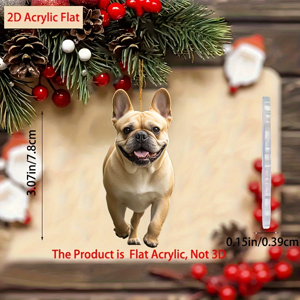 

Acrylic French Bulldog Hanging Ornament, 2d Flat Frenchie Pendant For Rearview Mirror, Christmas Tree Decoration, Keychain Charm, Ideal Gift