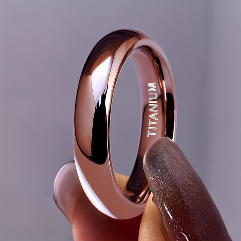 TEMU 1pc Of 4mm Rose Golden Titanium Steel Ring, Matte Wedding Band, Fit, Engagement Ring Jewelry Gift For Men And Women