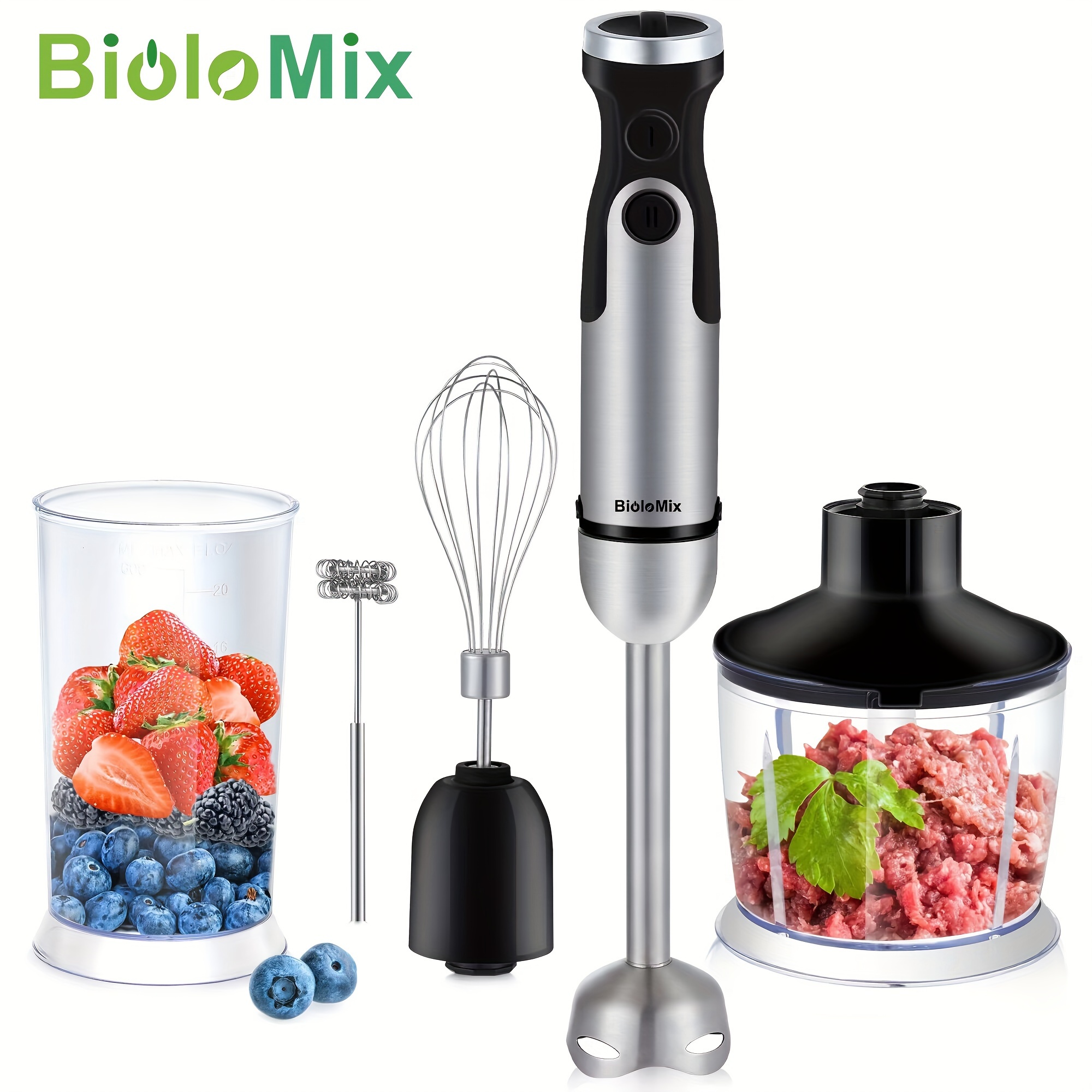 Frullatore A Immersione 5 In 1 - 1000W, Acciaio Inox, Con Tritatutto, Frusta E Bicchiere, Velocità Regolabile - Foto 4