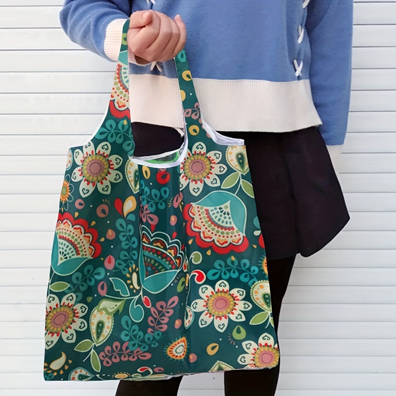 

1pc Bohemian Floral Pattern Tote Bag, Shopping Grocery Bag, Versatile Shoulder Handbag For Women - Multipurpose Use For Parties, Storage, And Outdoors