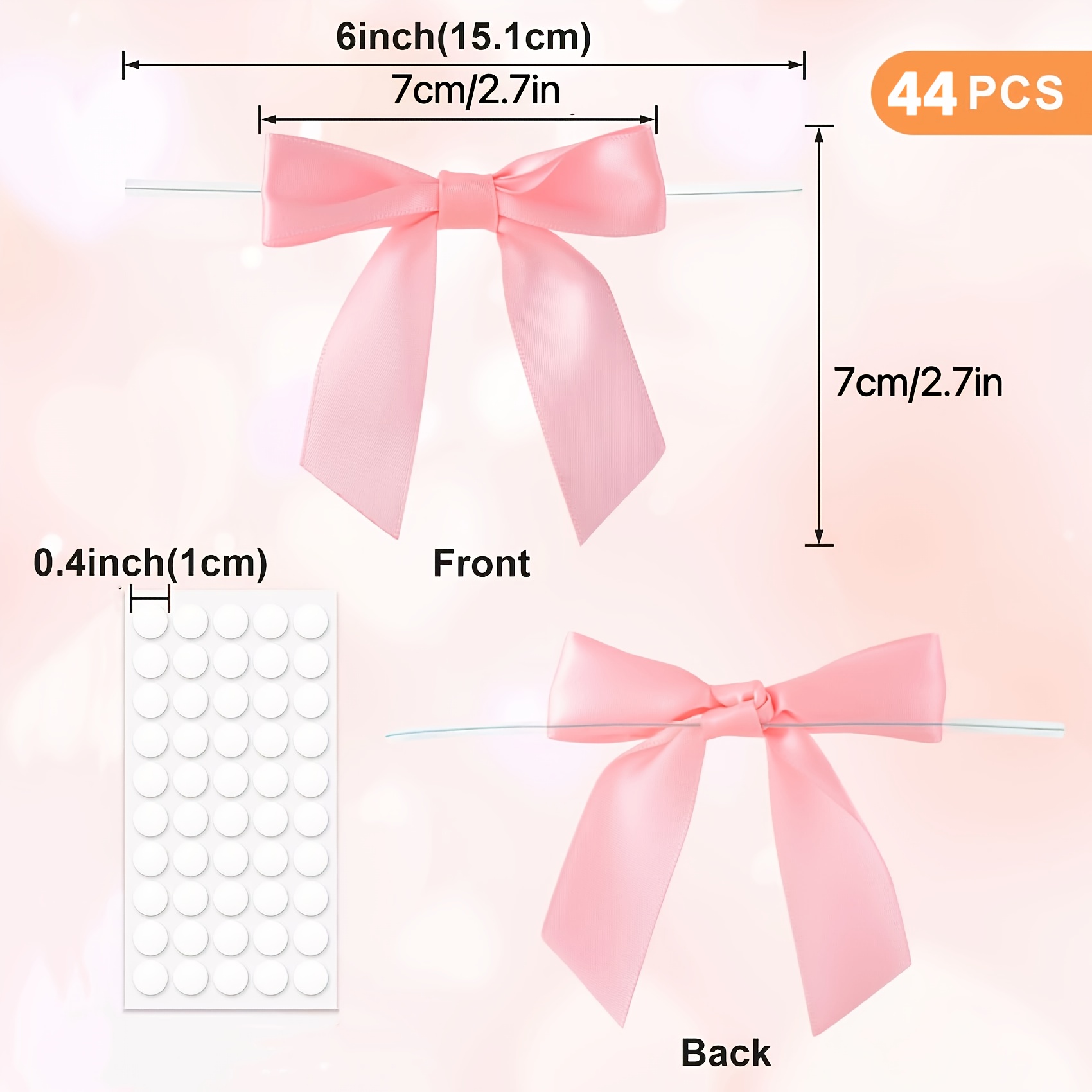 Image of 22/44pcs Bows 2.5 Inch Pre-made Pink Satin Ribbon Twist Bows For Crafts, Weddings, Christening Parties, Bridal Showers, Birthday Cakes, Baking, Gift Wrapping Decorations