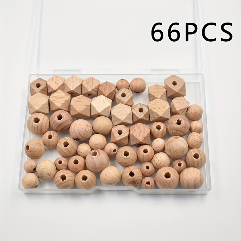 Image of 66pcs Wood Beads Set, Natural Unfinished Round Wood Beads And Polygonal Wood Beads For Diy Crafts, Jewelry Making, Decorative Projects (beads)