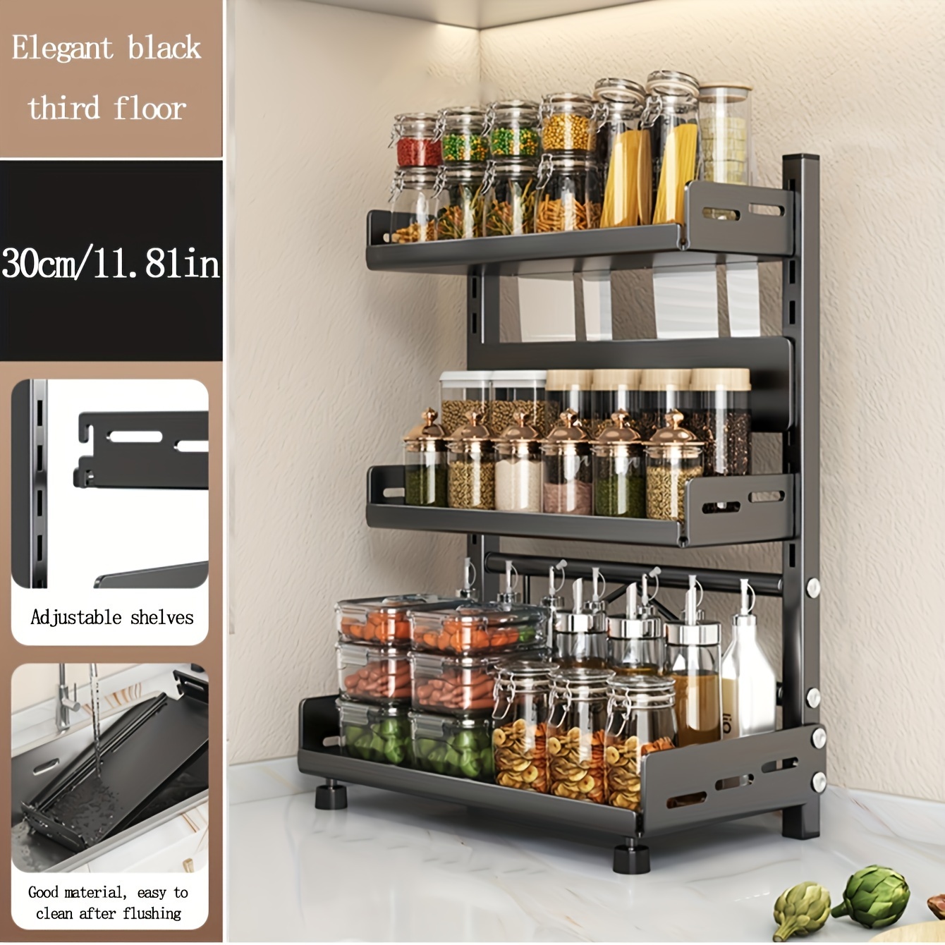 1pc steel multi tier spice rack for kitchen countertop versatile layered shelving for organized spice storage suitable for home kitchen and restaurant details 10