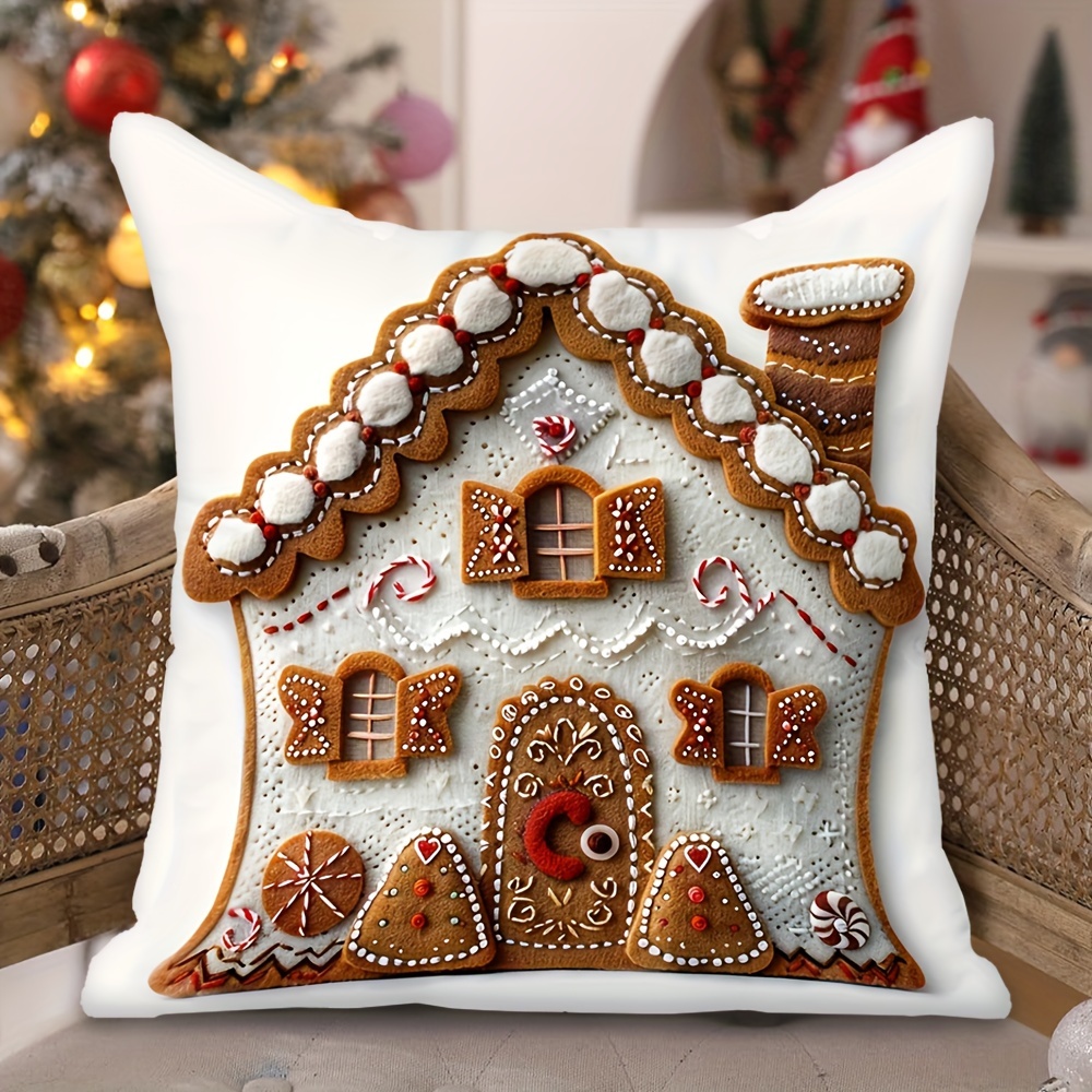 

1pc Contemporary Throw Pillow Cover, 100% Polyester, Machine Washable, Christmas Design With Zipper, Woven Decor For Living Room, Sofa, Farmhouse, Porch - 18x18 Inches