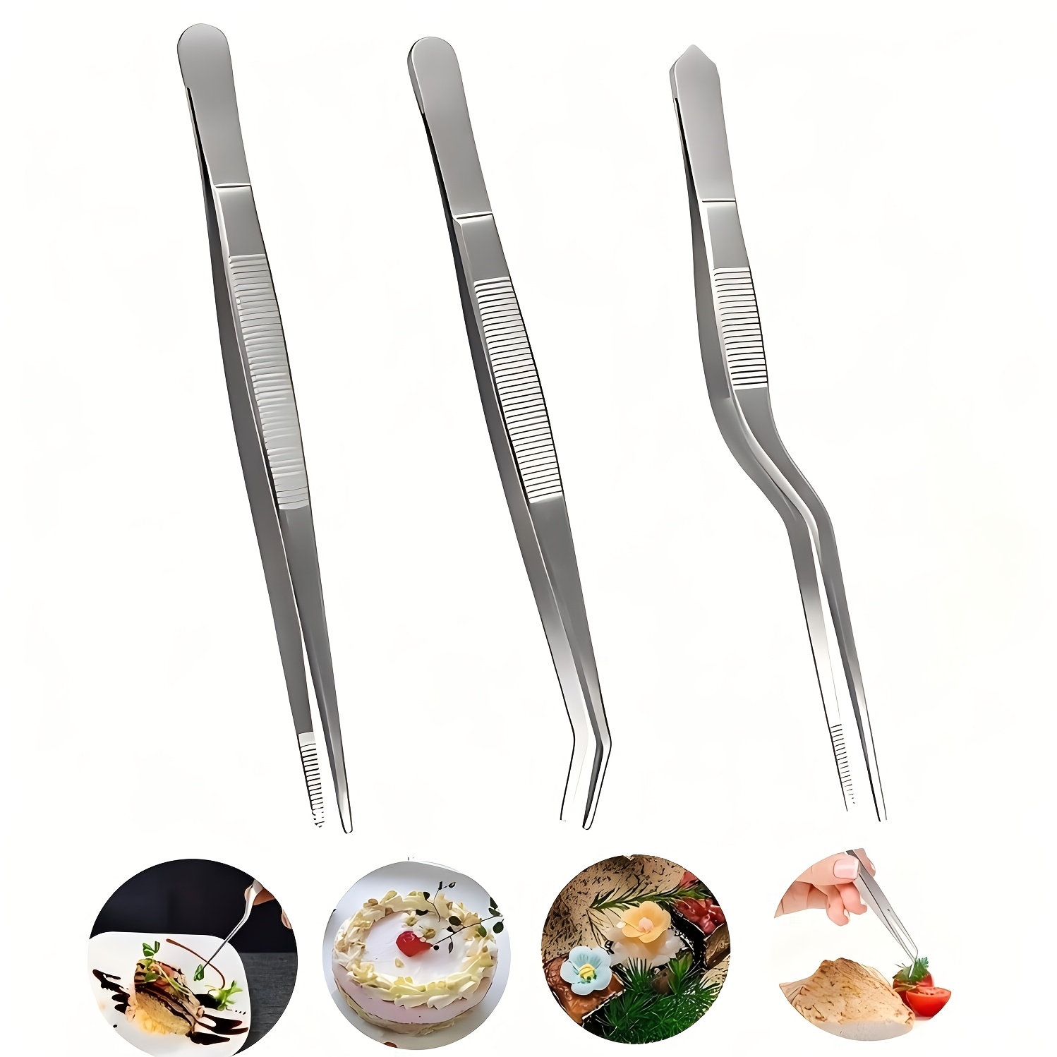 Image of Extra Long Kitchen Tweezers Heavy Duty Stainless Steel Cooking Tweezers, Set Of 3