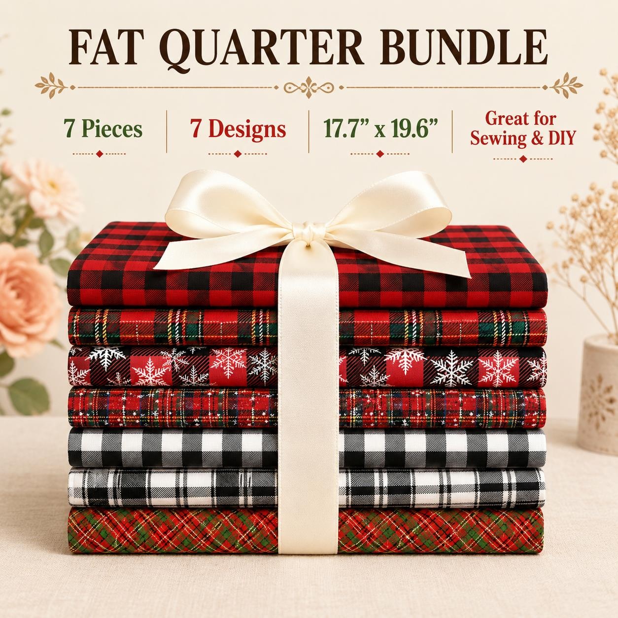 TEMU 7 piezas de tela a cuadros de 19..7 pulgadas, paquetes de tela Fat Quarter, tela para acolchar, hojas de cuadrados precortados para patchwork,