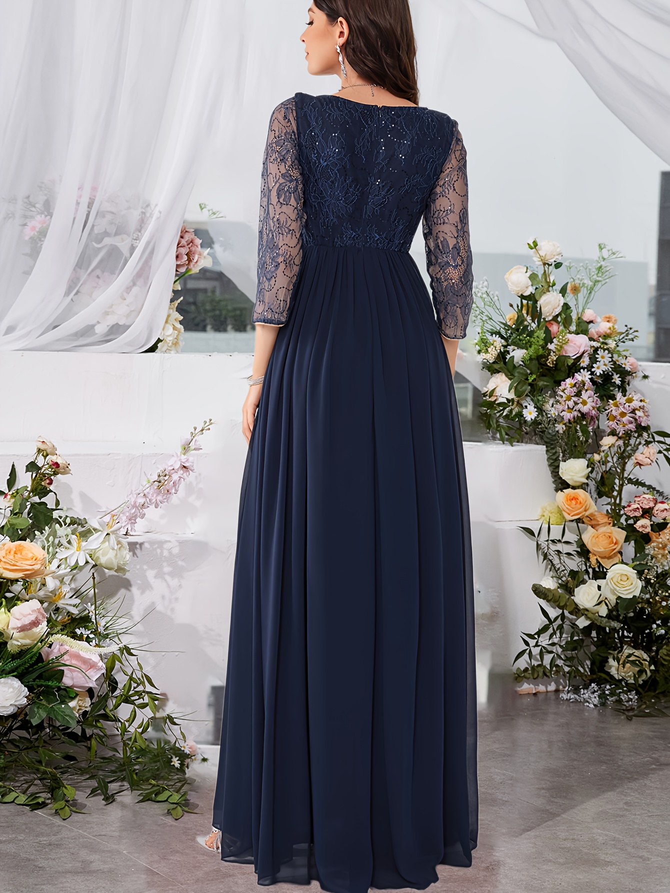 Robe Bleu Marine Robe Dentelle Chic Pour Mariage Robe De Cocktail