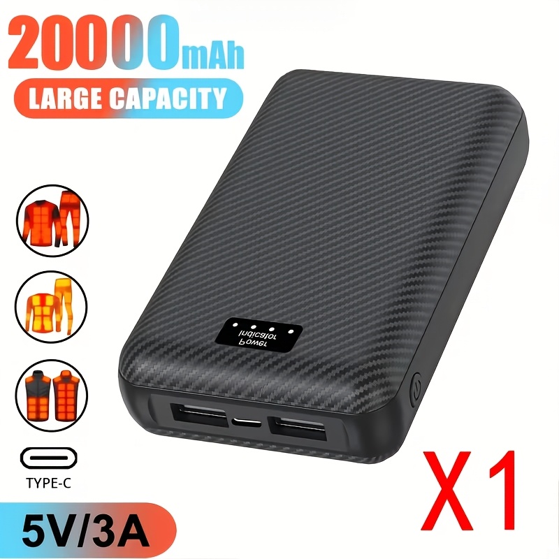 TEMU 20000mah Power Bank Heated Vest 5v 3a Output Power Bank Heated Jacket Battery Charger External Battery Winter Heating Scarf Socks Power Bank