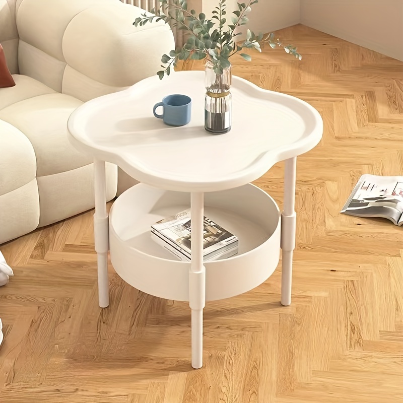 chic   century modern coffee table with lower shelf white flower shaped nightstand for living room bedroom portable design details 2