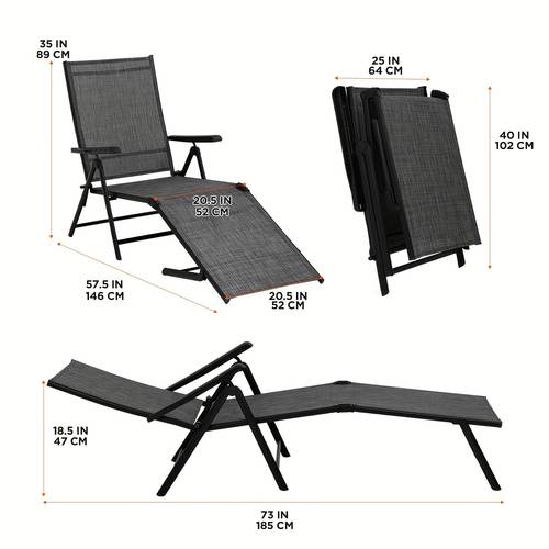 outdoor patio chaise lounge chair adjustable reclining folding pool lounger for poolside deck