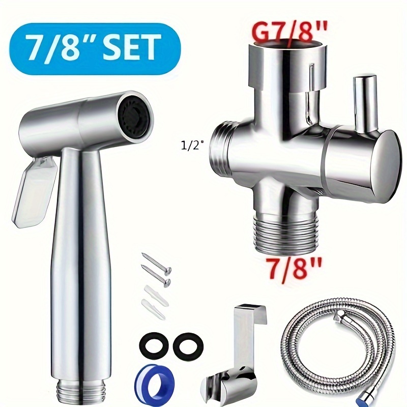 

Stainless Steel Bidet Spray Gun Set For Toilet - High-pressure Handheld Shower Sprayer With 304 Angle Valve, Wall Mount Holder - No Electricity Needed - Complete Bathroom Accessory Kit