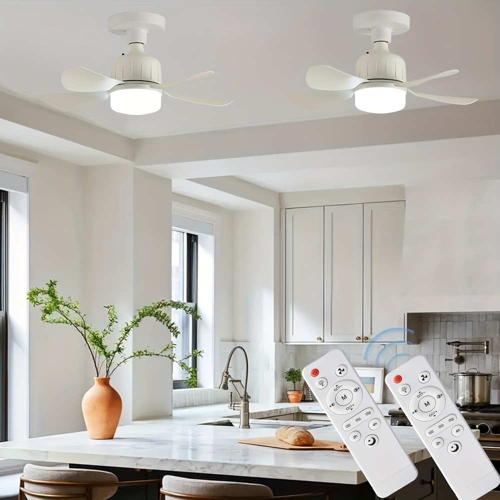 2pièces AOSUI Lumières modernes de ventilateur de plafond avec fonction de mémoire et télécommande - Design à 5 pales à 3 vitesses, base E27/E26, 44.96 cm prise blanche pour cuisine, chambre, entrepôt et petites pièces, éclairage LED, installation facile, idée de cadeau parfaite, luminaire de ventilateur de plafond, éclairage d'entrepôt, design lumineux élégant, luminaires durables