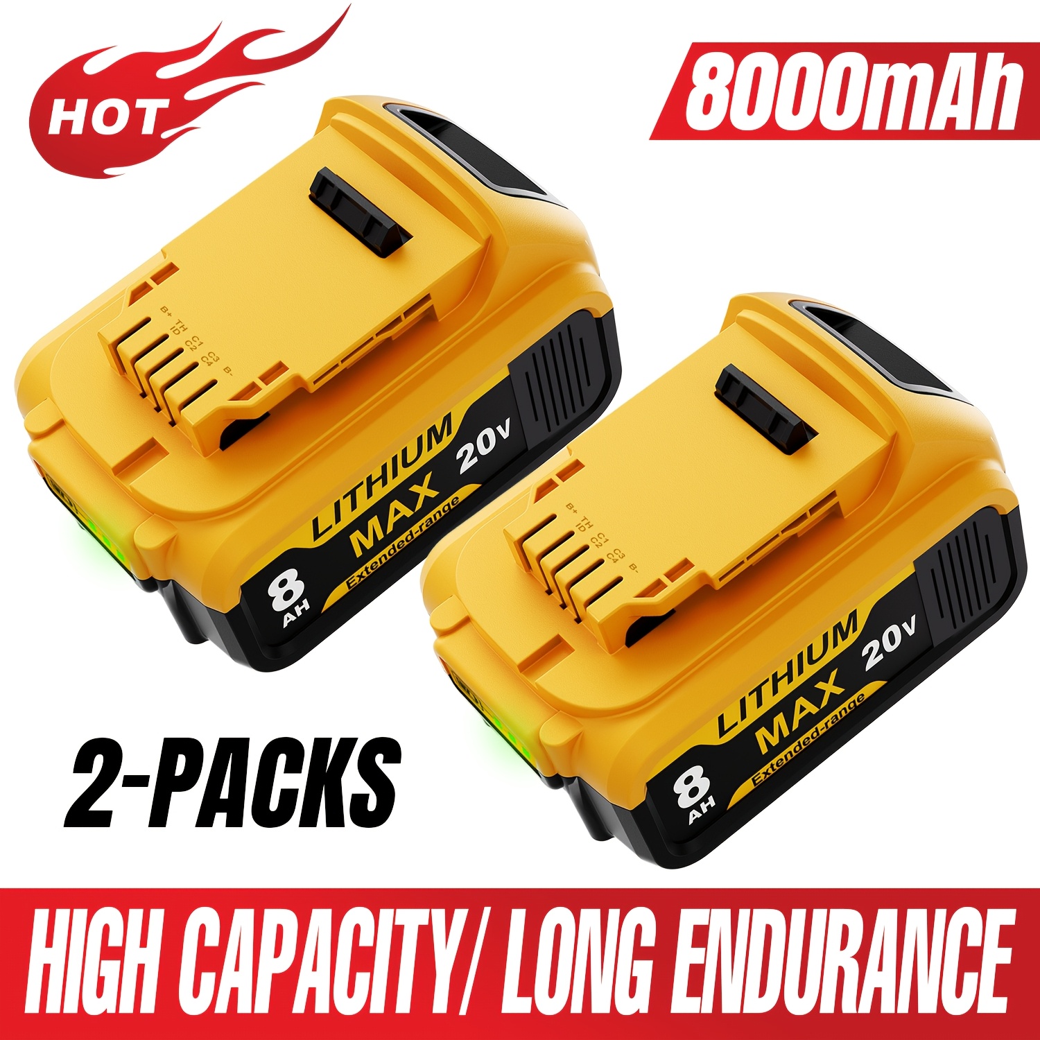 TEMU 2-pack Dcb200 20v Lithium-ion Replacement Battery Pack, 8.0ah High-capacity Version. Compatible With For 20v Max Dcd/dcf/dcg Series Tools,