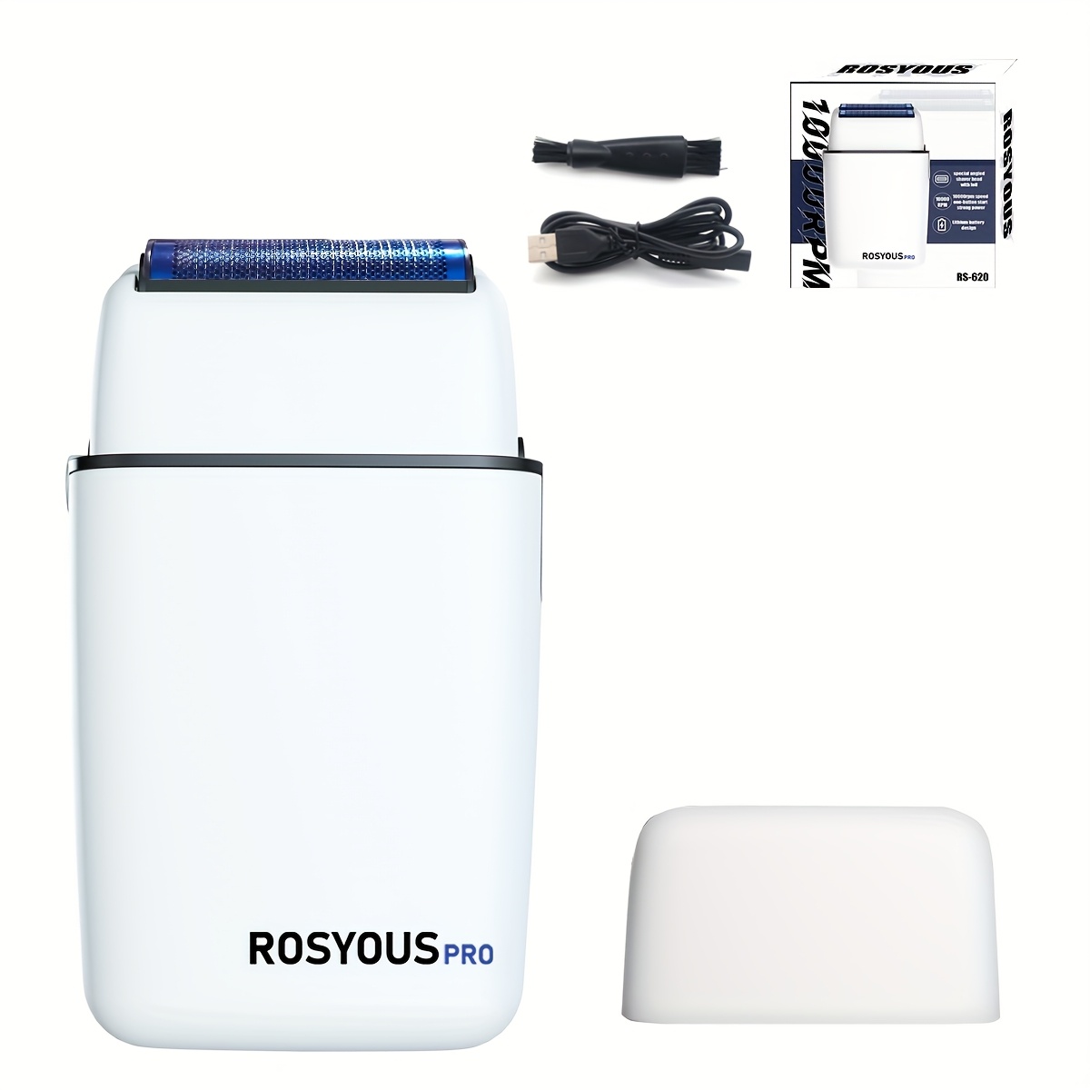 TEMU 10000rpm Rosyous Rs620 Men's Electric Shaver Double Foil Blue Hypoallergenic Knife Net Professional Beard Trimmer For Men Barber