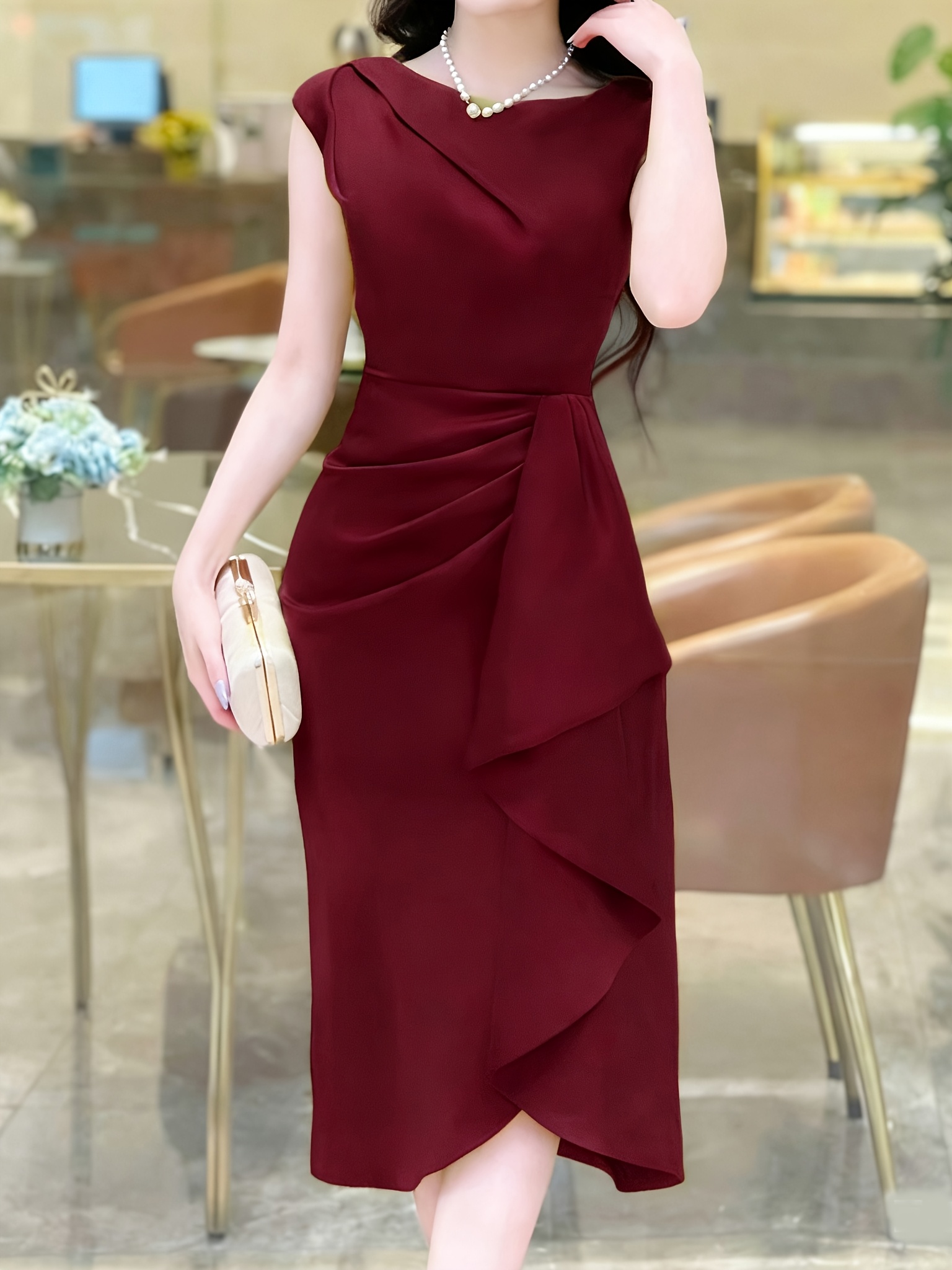 size 16 burgundy dress Maxi Ruby Smock Dress in Wine Crepe | Breastfeeding Friendly Maxi Dress AU  Sizes 6–26 main image 0