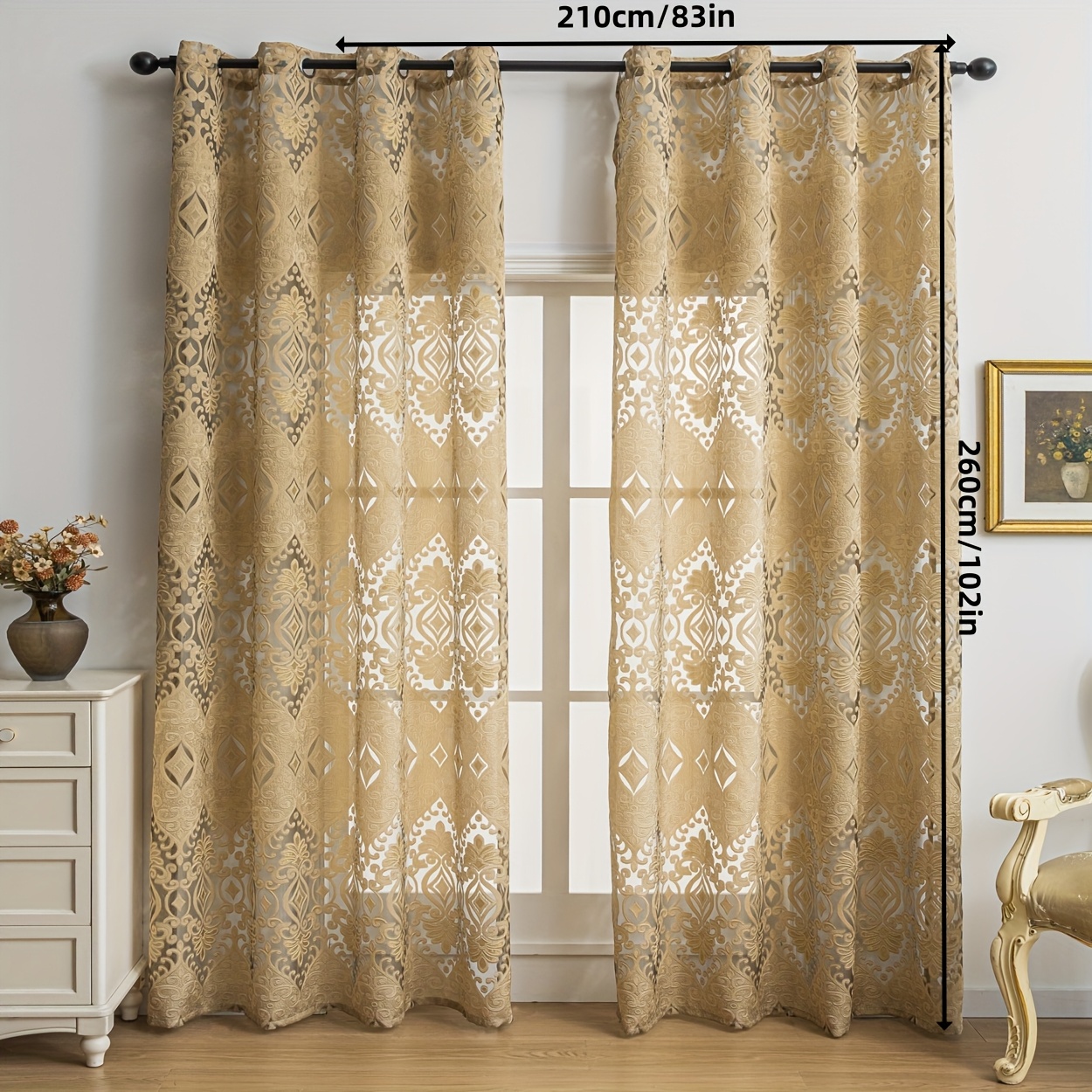 TEMU 2pcs European Luxury High-end Hollow Cut Flower Translucent Living Room Bedroom Study Balcony Home Decoration Curtains