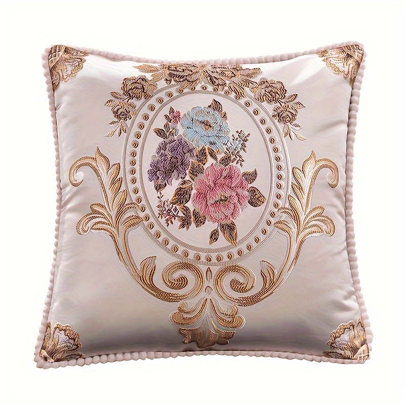 

1pc, Vintage Embroidery Rose Floral 18.8-inch Jacquard Square Throw Pillow Case, Decorative Single-sided Pillowcase, Elegant Home & Living Room Accent, Bedroom & Car Decor (pillow Core Not Included)
