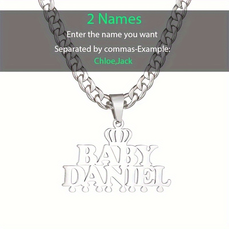 E-shop Anpassbare 2-Namen Edelstahl Kubanische Kette mit Krone & Stern Anhänger - Eleganter Minimalistischer Unisex Schmuck für Frauen & Männer,
