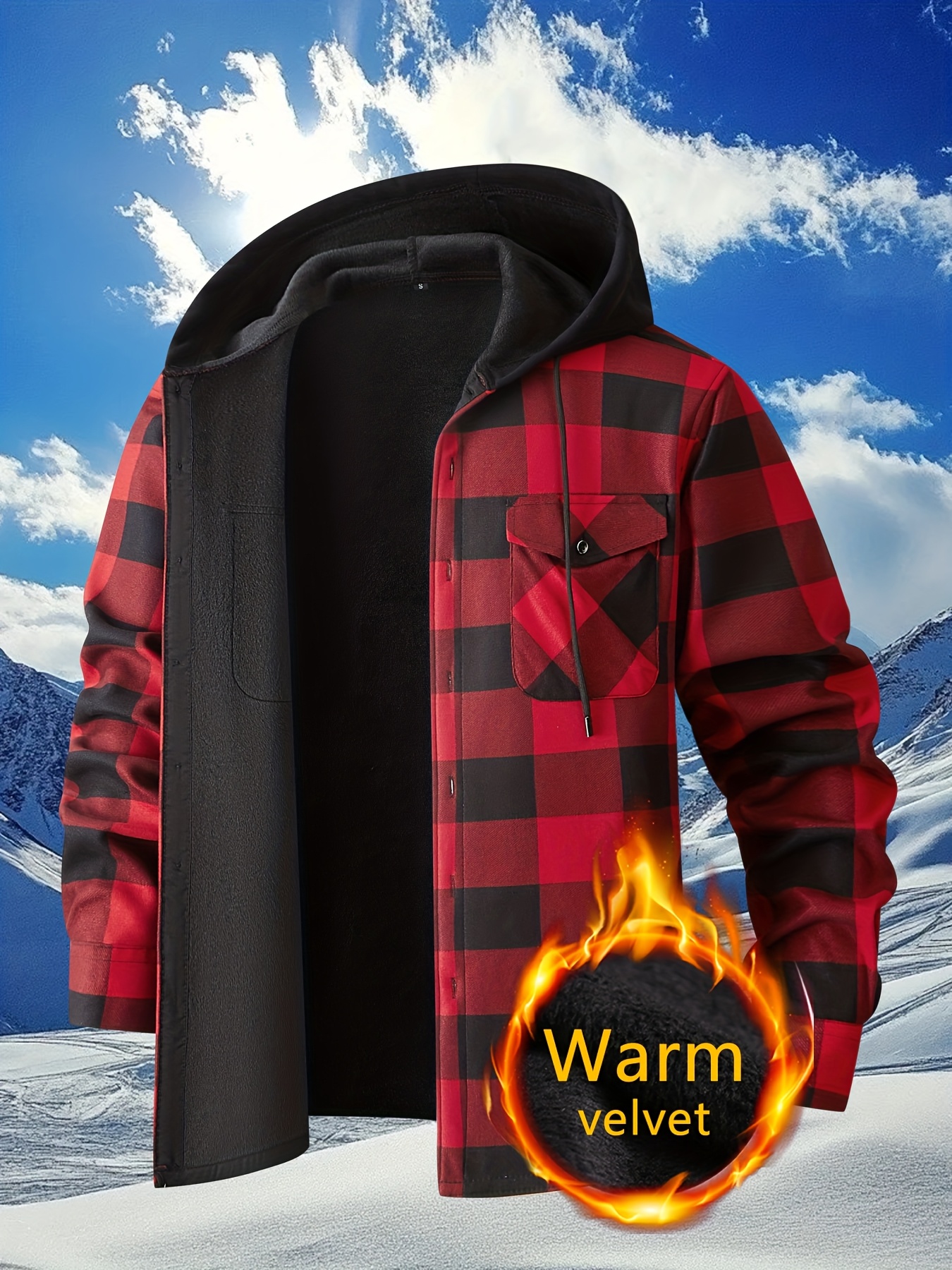 mens traditional checkered flannel hooded shirt cozy outdoor jacket for casual wear and  
