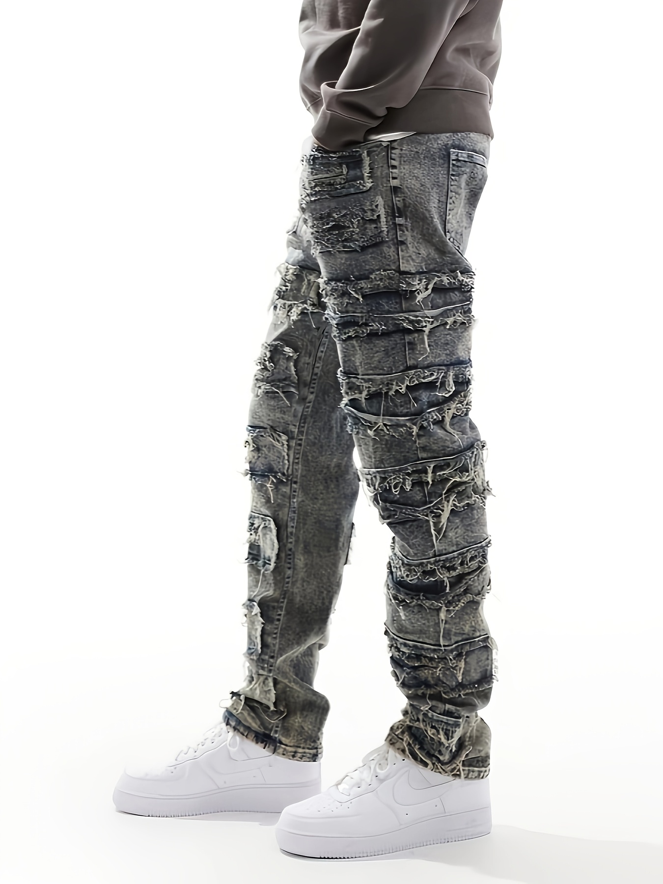   distressed stacked denim jeans