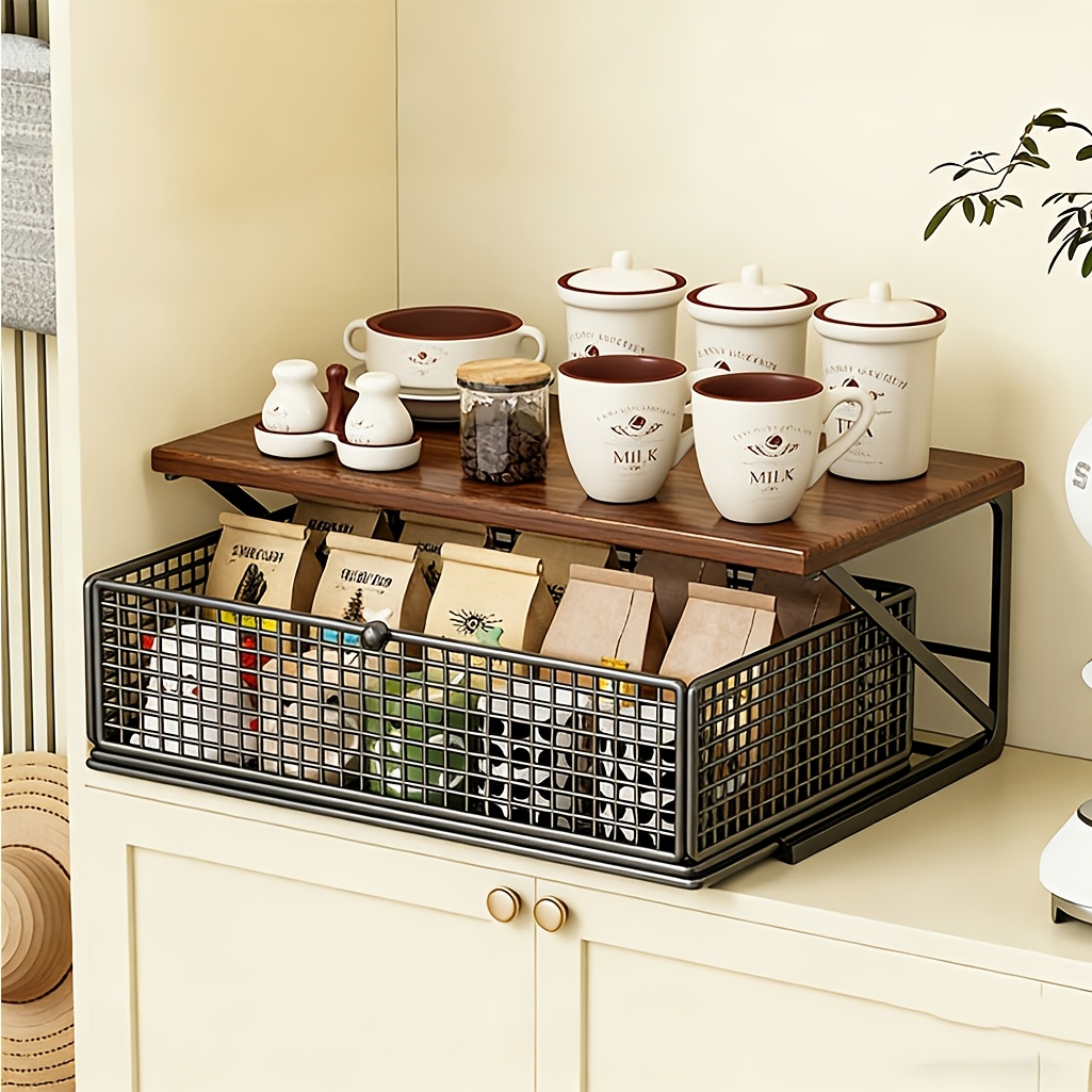 TEMU Coffee Machine Storage Rack Countertop Storage Rack, Kitchen Countertop Organizer With Drawers And Metal Baskets, Microwave Stand Rack, Suitable