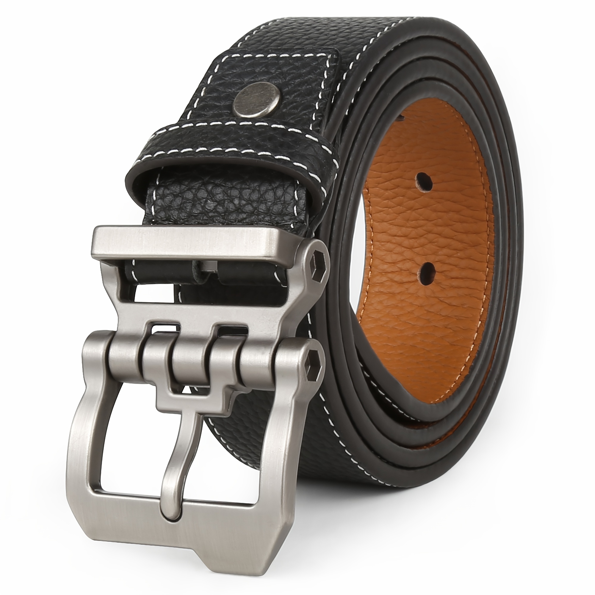 Men's Belts Big Size 105-165cm Men Leather Pin Belt Work Dress Belt, Black Adjustable Belt With Gift Packaging